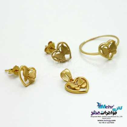 Half set of gold - Pendant and Earring and Ring - Heart and Butterfly Design-MS0061